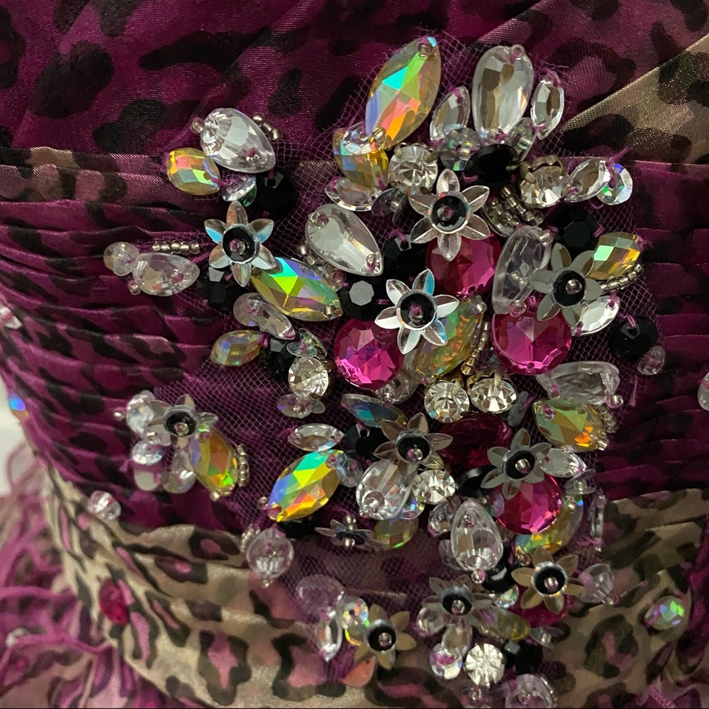 MoriLee Pink Leopard Tulle and Rhinestones Party Dress Size 13 - Picture 3 of 16